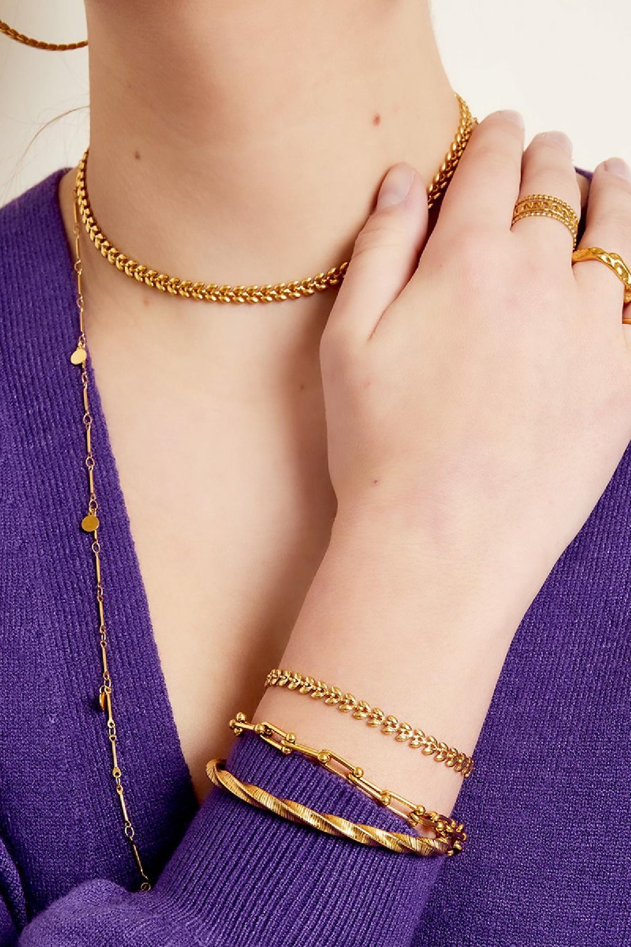 Armband Blätter Goldfarbe Edelstahl Bild2